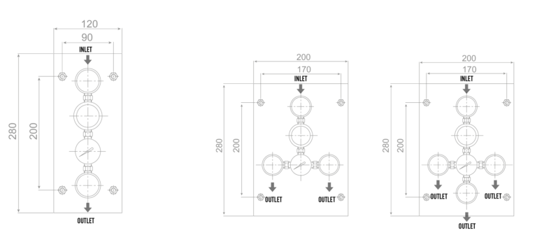 Kolektor ciśnienia do gazów wysokiej czystości LHPI 101TP - wymiary